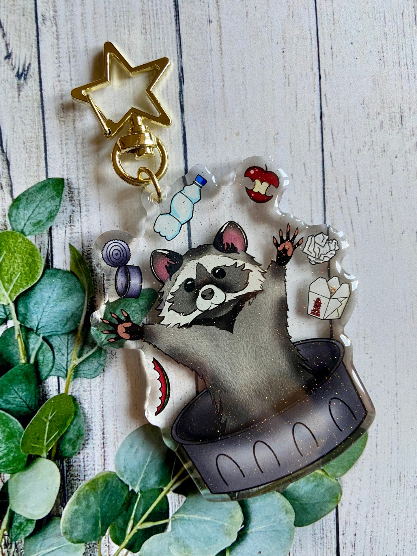 Raccoon glitter acrylic keychain