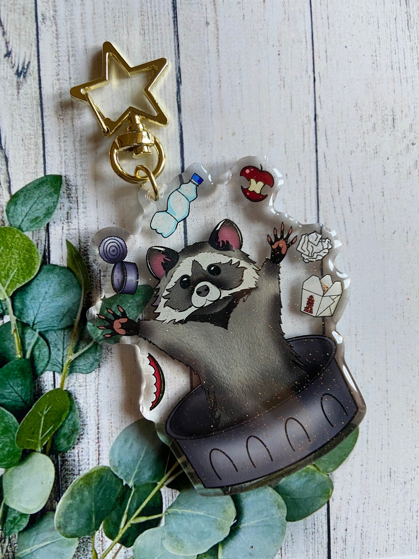 Raccoon glitter acrylic keychain