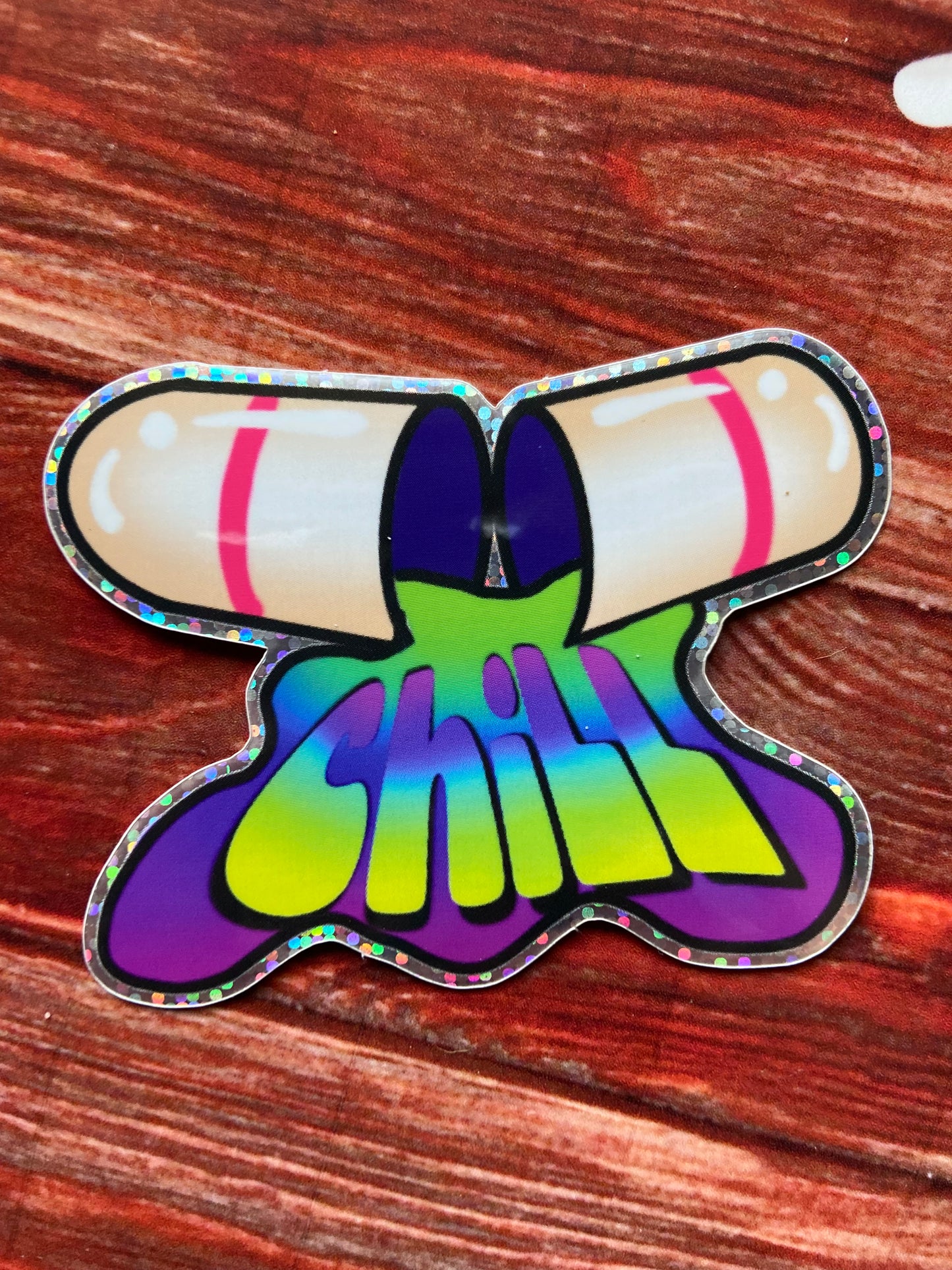 Chill pill glitter sticker