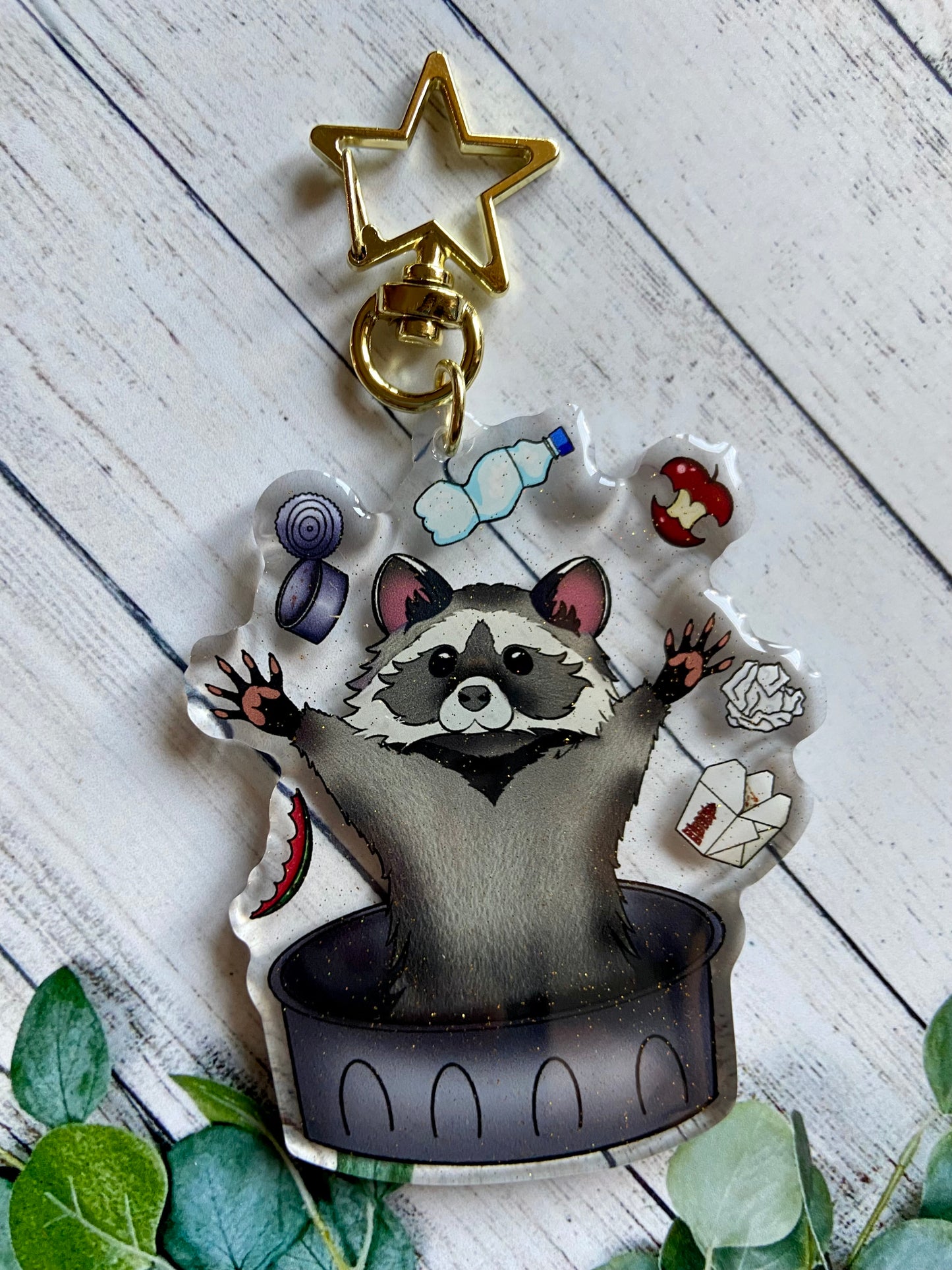 Raccoon glitter acrylic keychain
